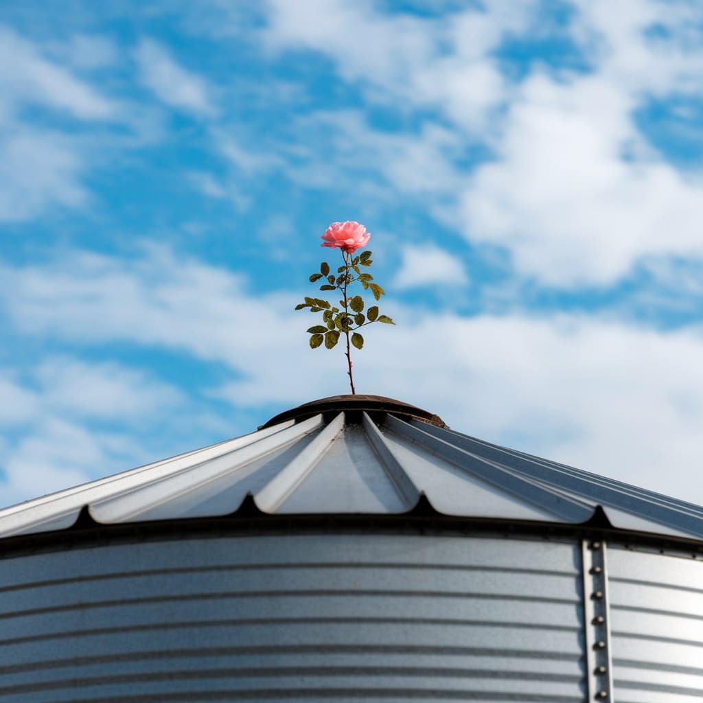 Wild Rose on Industrial Silo