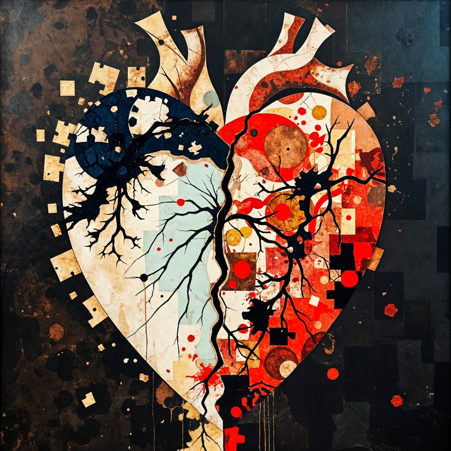 Organic Heart Mosaic in Impasto Style