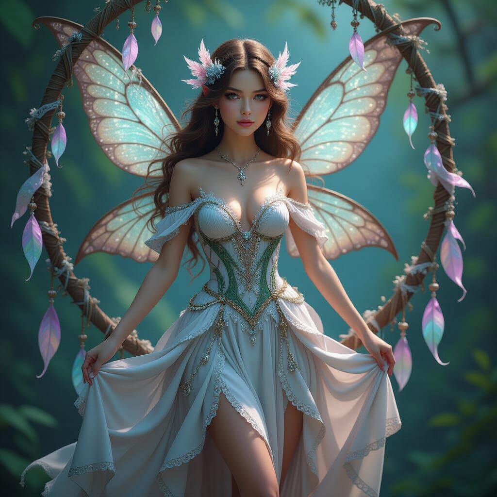 Intricate Fairy Dreamcatcher in Enchanting Matte Painting St...