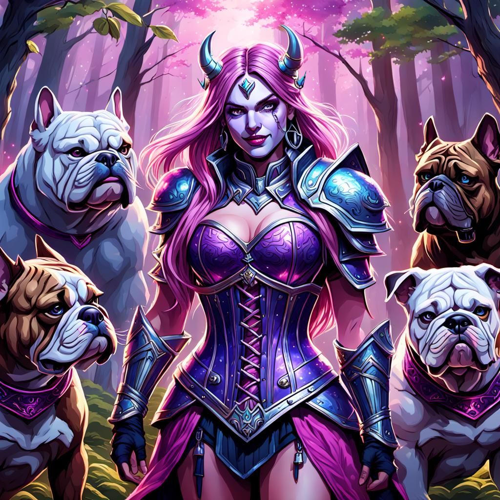 Sylvanas Windrunner in Woods with Bulldogs
