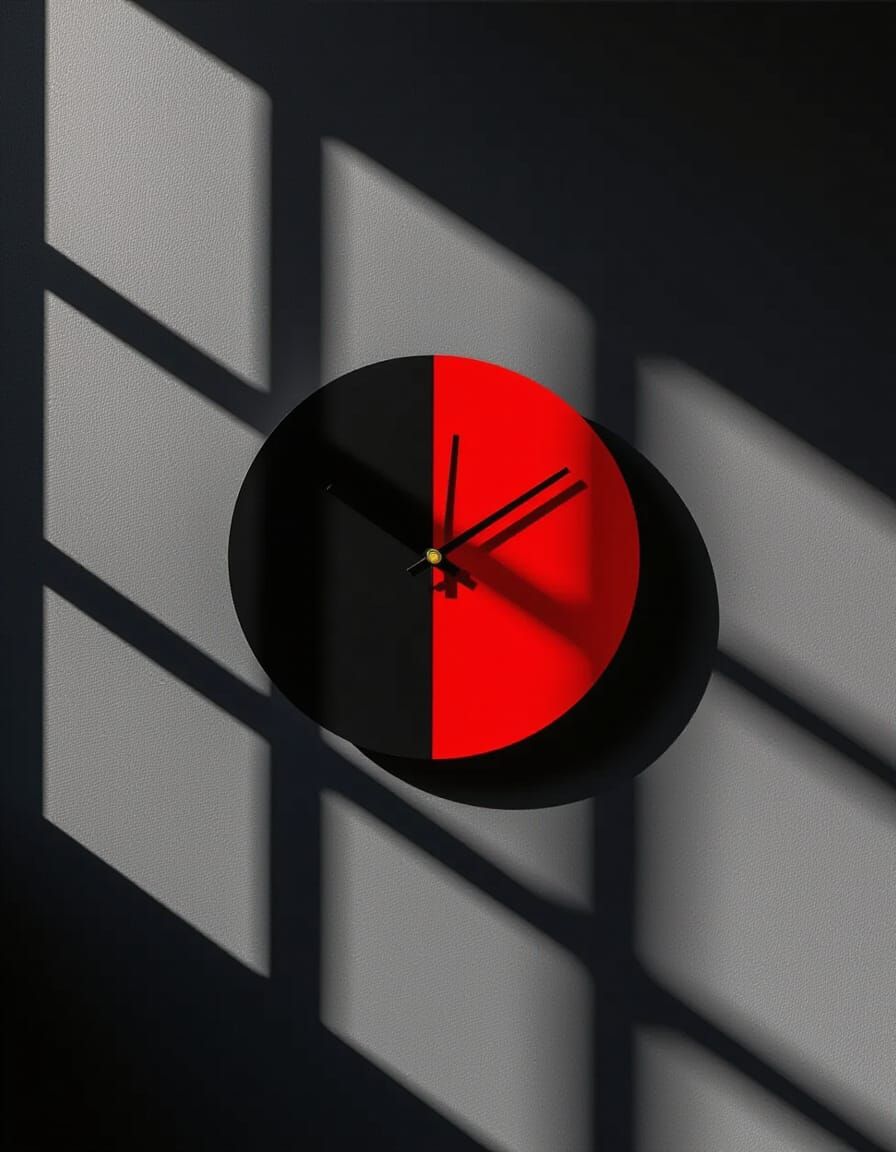 Sleek Black and Red Abstract Clock: Bauhaus Inspired