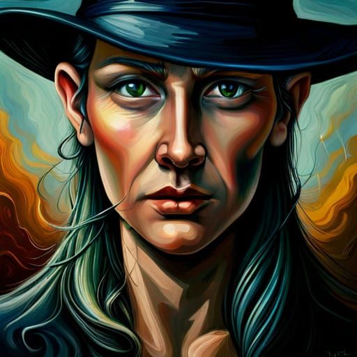 Detailed Portrait of a Witch in Oil Painting Style