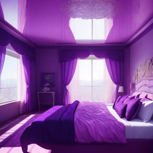 Purple bedroom purple walls and magenta ceiling with beautif...