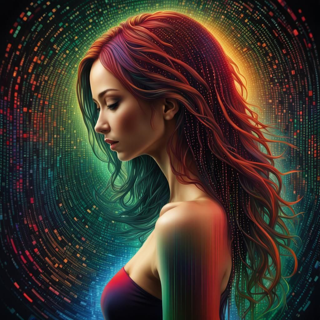 Binary Silhouette: A Digital Woman in Cyberpunk Style