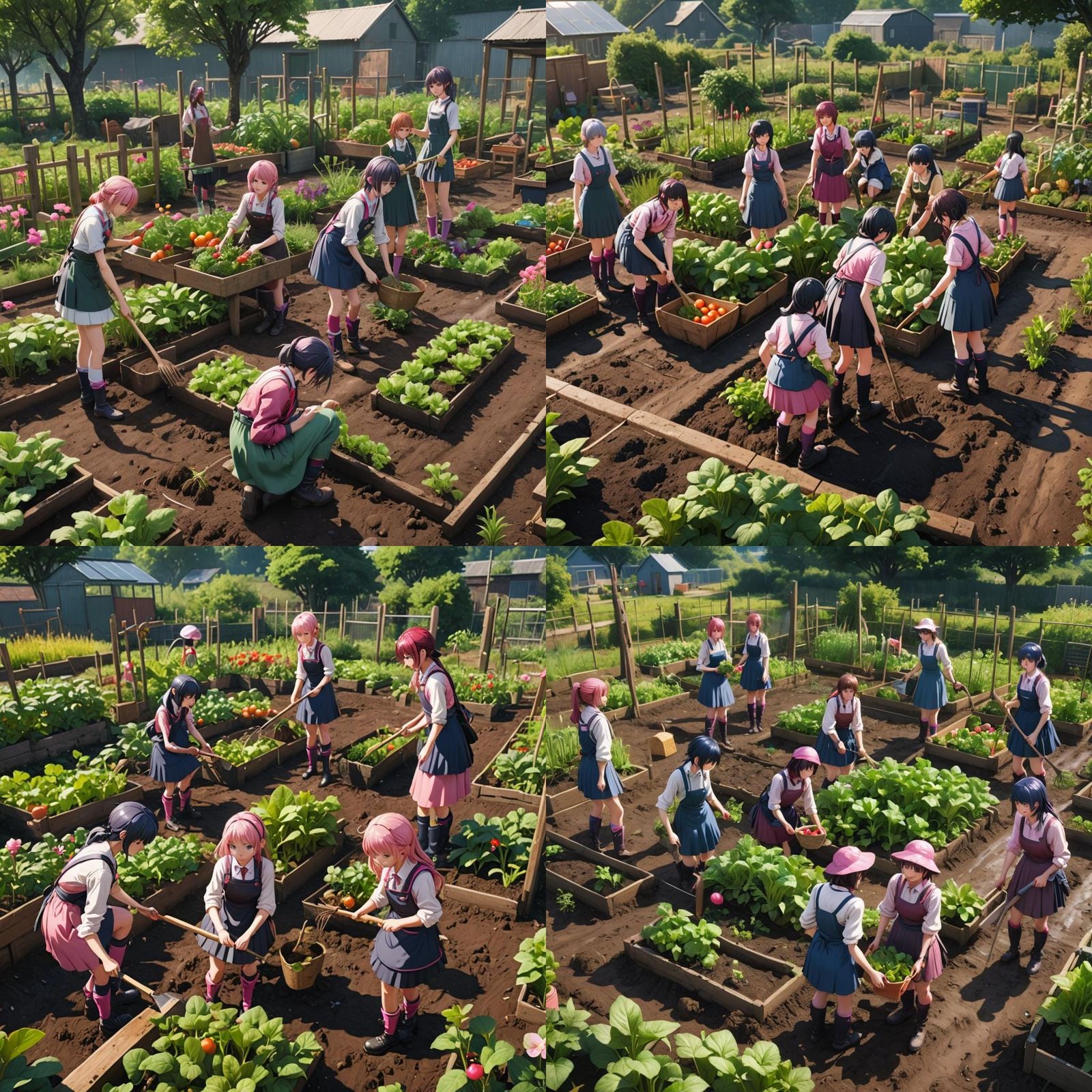 Anime Girls Gardening in School Allotments