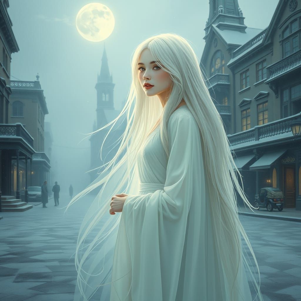 Ethereal Victorian Siren in a Snowy, Dreamlike Haze