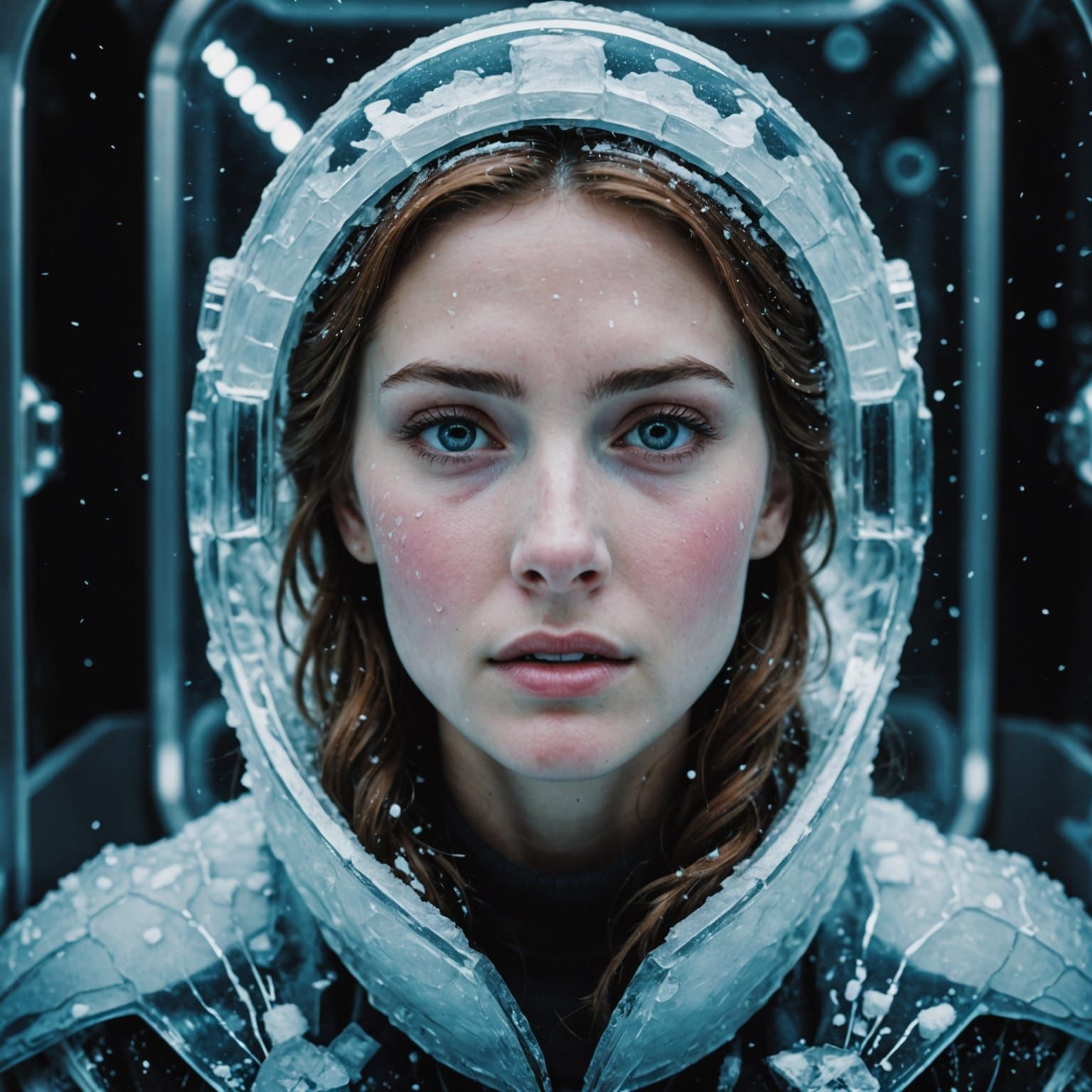 Frozen Woman in Cryosleep During Space Travel