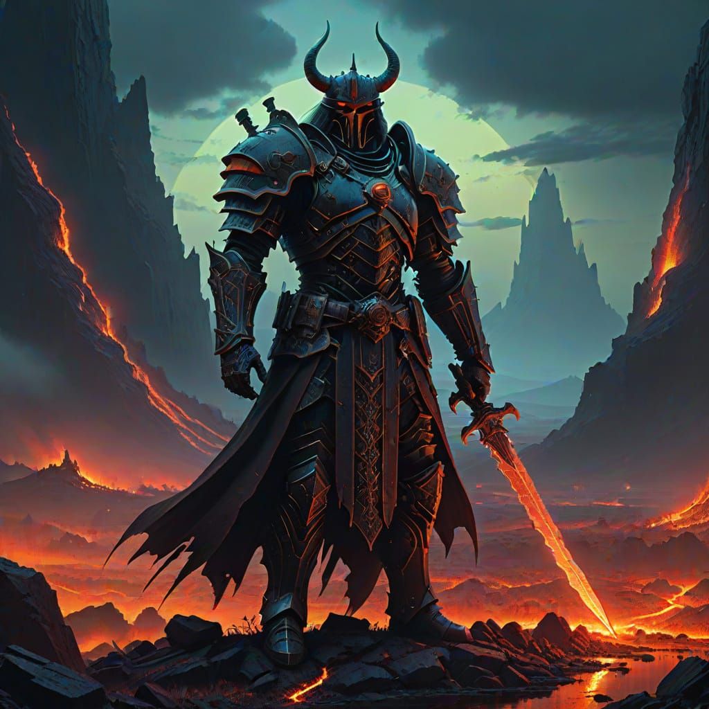 Dark Fantasy Warrior Emerges from Hellish Landscape in Epic ...