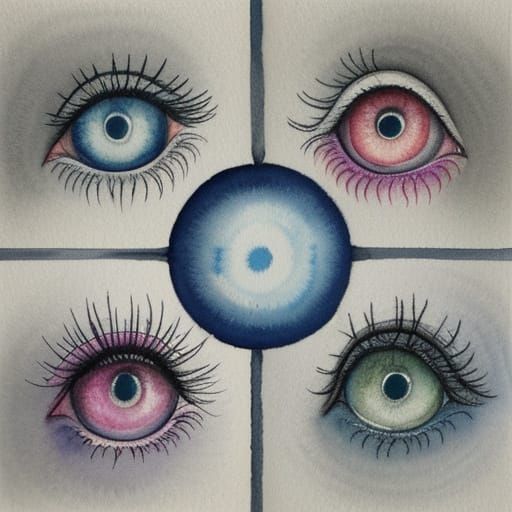 Surreal Watercolor: Disembodied Eyes in Pale Void