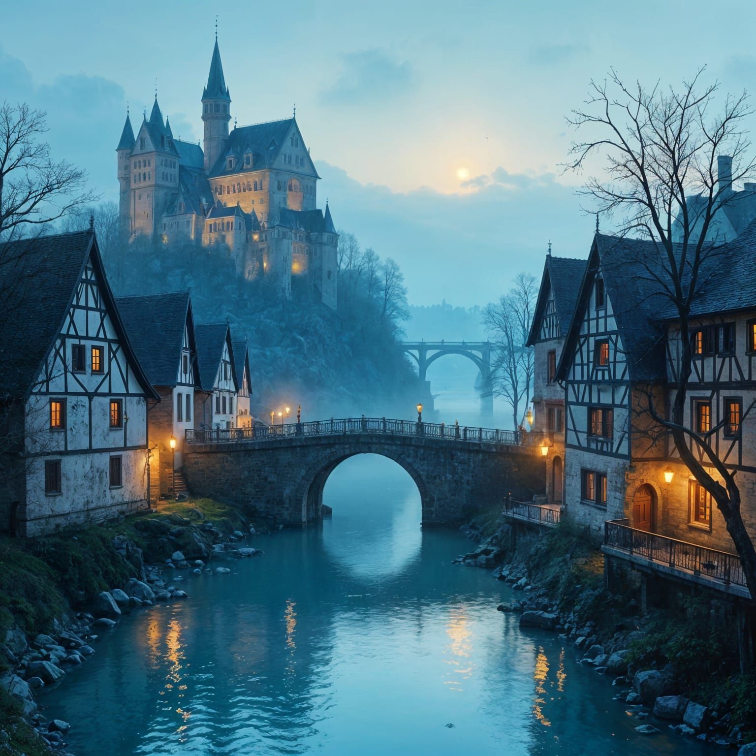 Picturesque German City Illustration in Watercolor Style