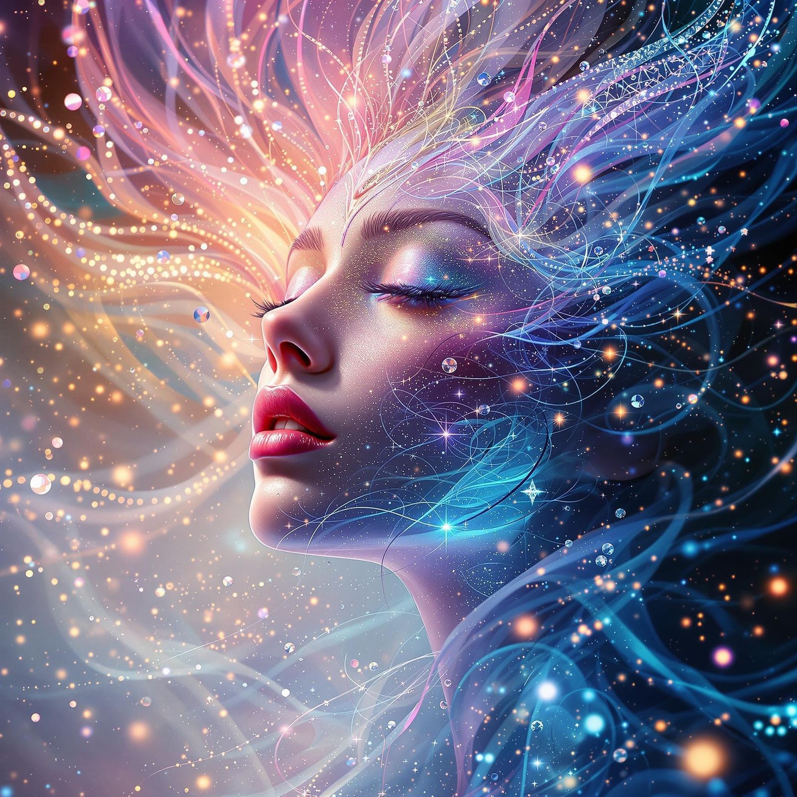 Pastel Goddess in a Magical Stained-Glass Dream