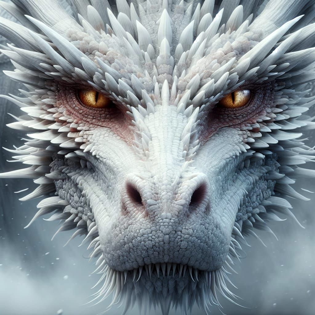 Dramatic White Dragon Face in Digital Matte Painting