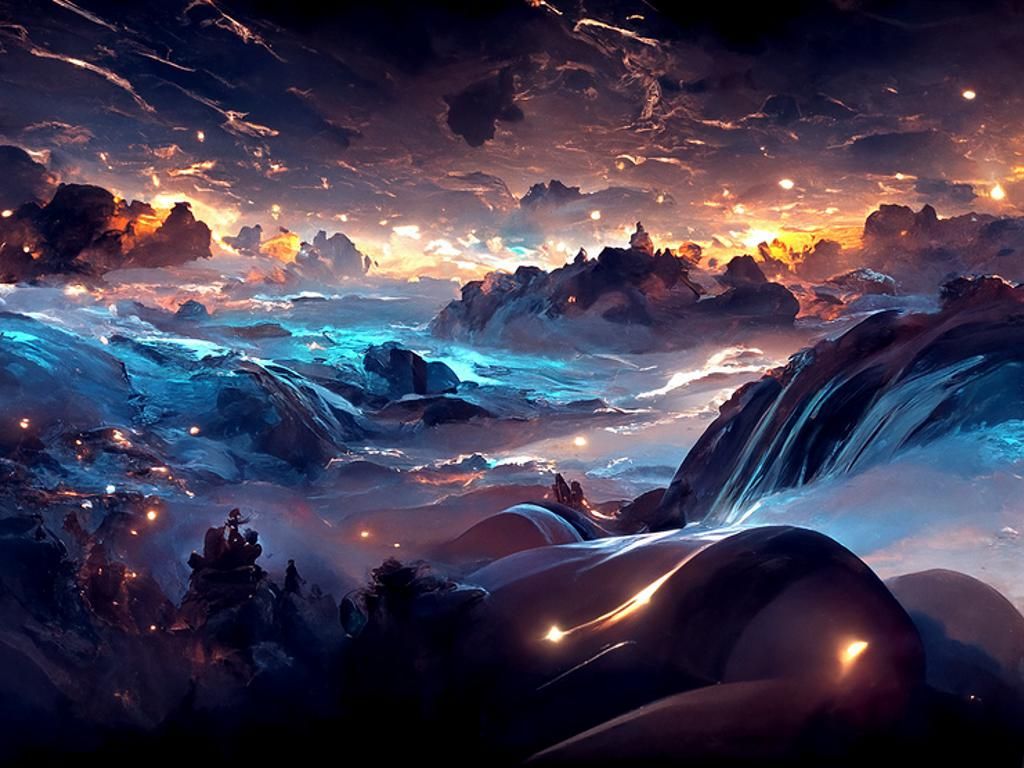 Stormy Ocean Waves with Lightning, Digital Landscape Art
