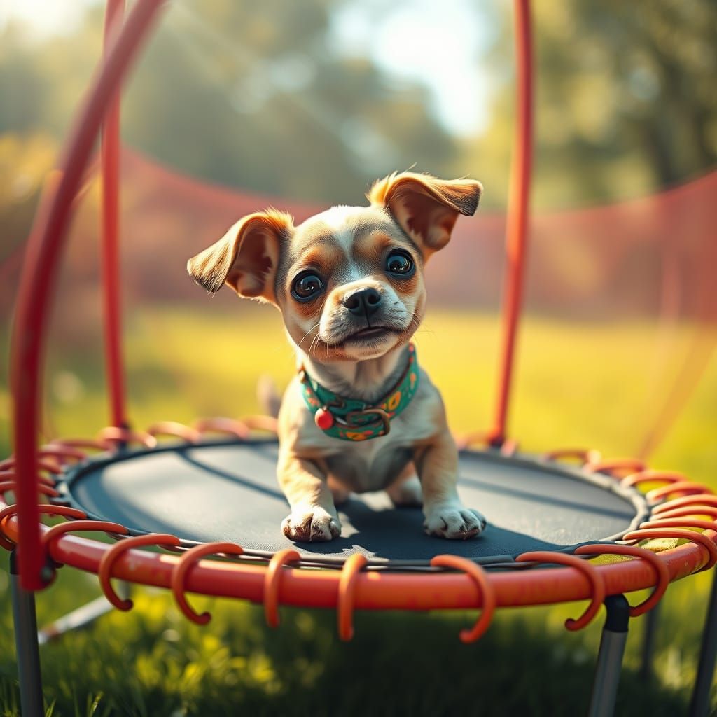 Whimsical Trampoline Canine in Pastel Hues