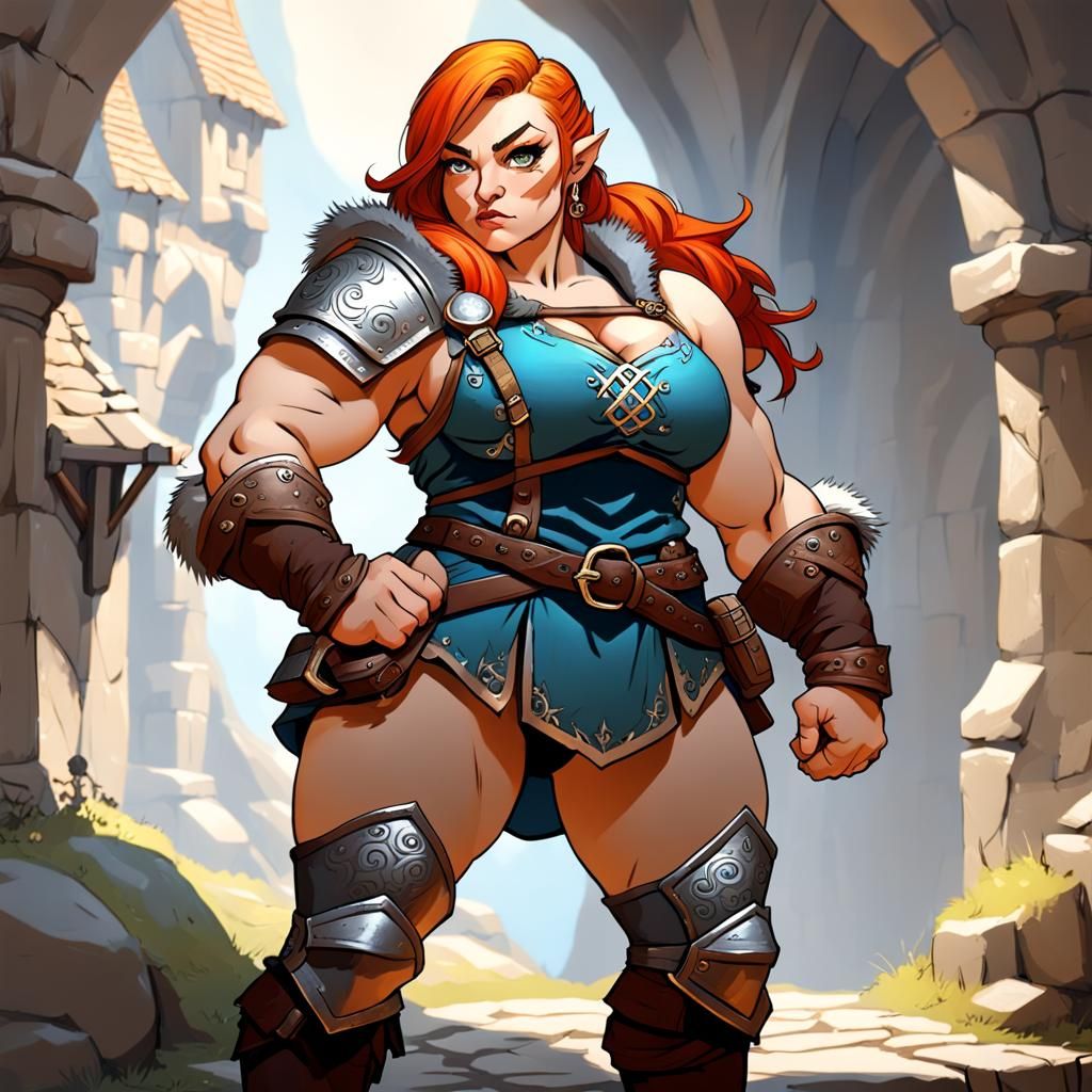 Strong Fantasy Dwarf Flexing in Medieval Setting