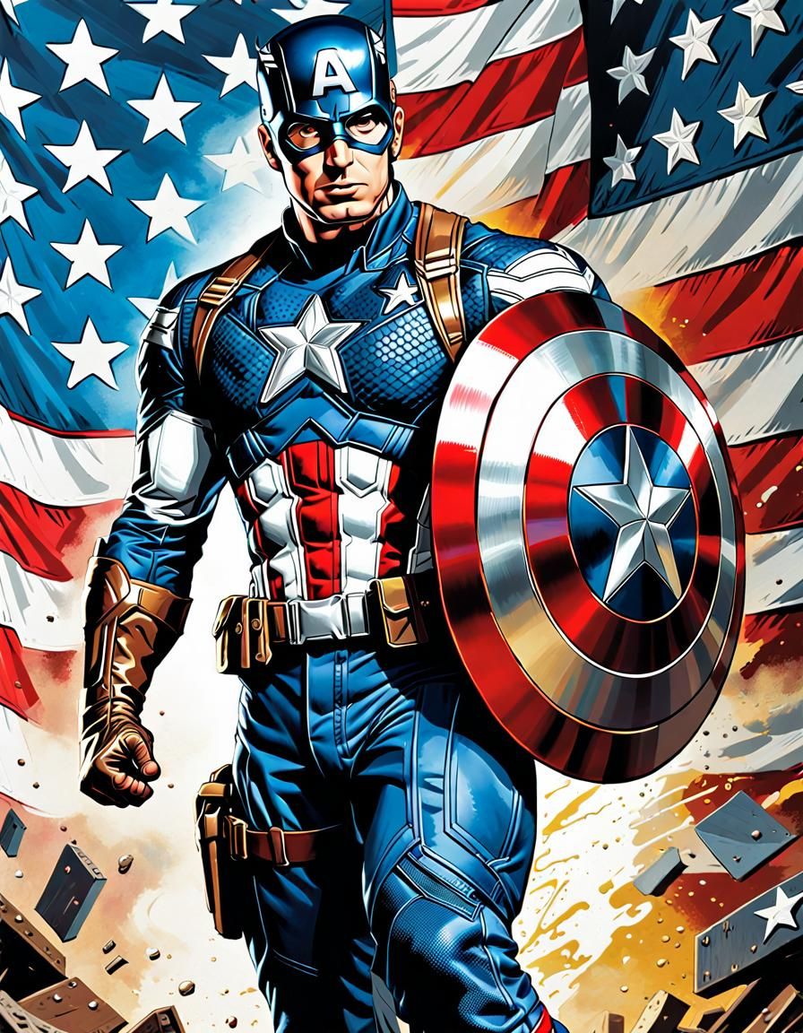 Captain America Portrait in Pop Art Style