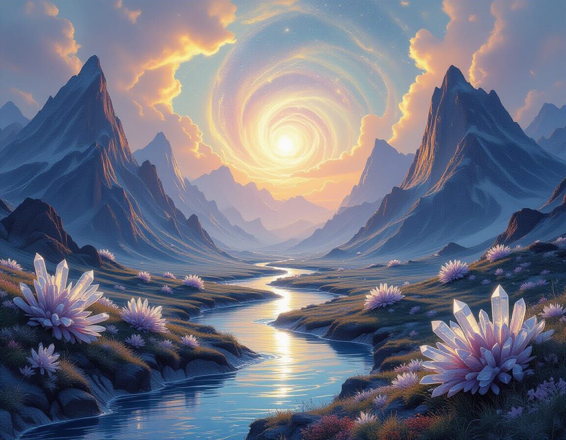 Cosmic Starlight Mountains With Silver Rivers