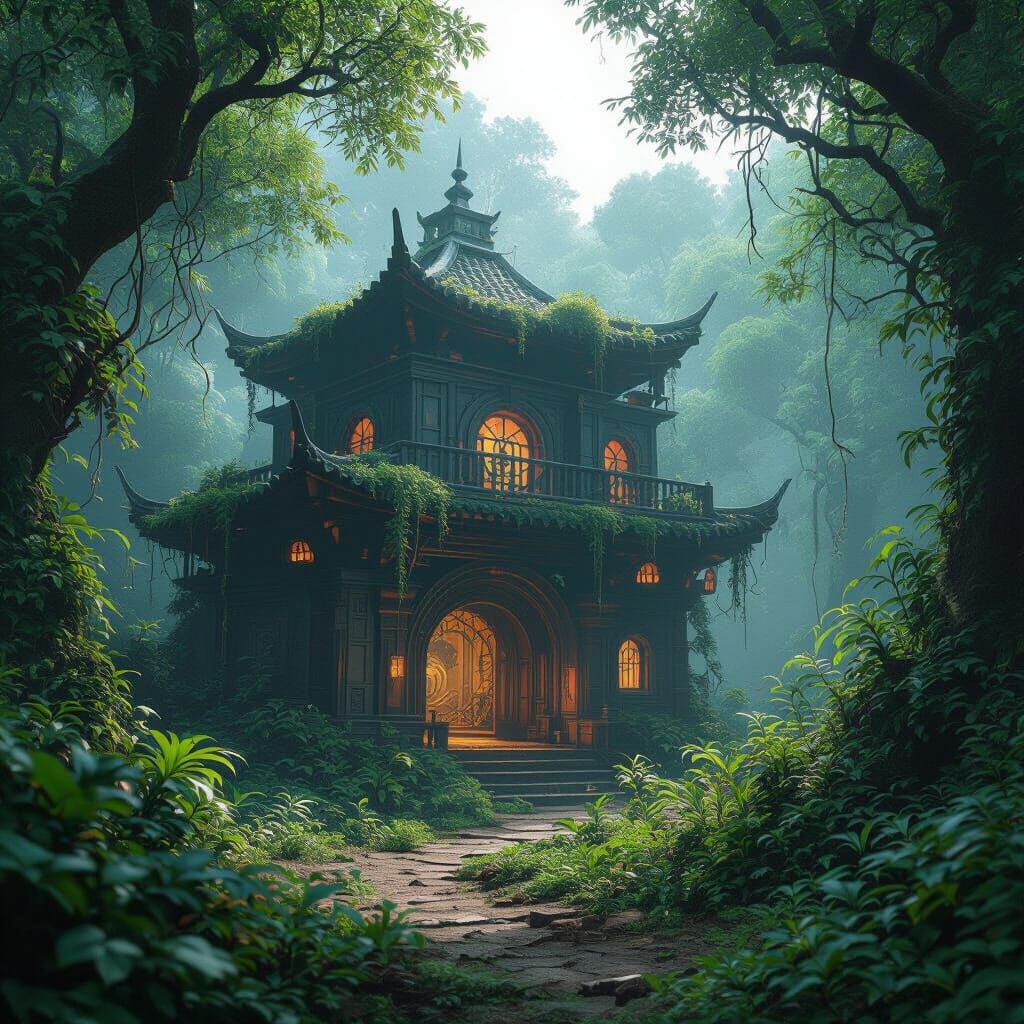 Hidden Villain Base in Forest, 3D Anime Style