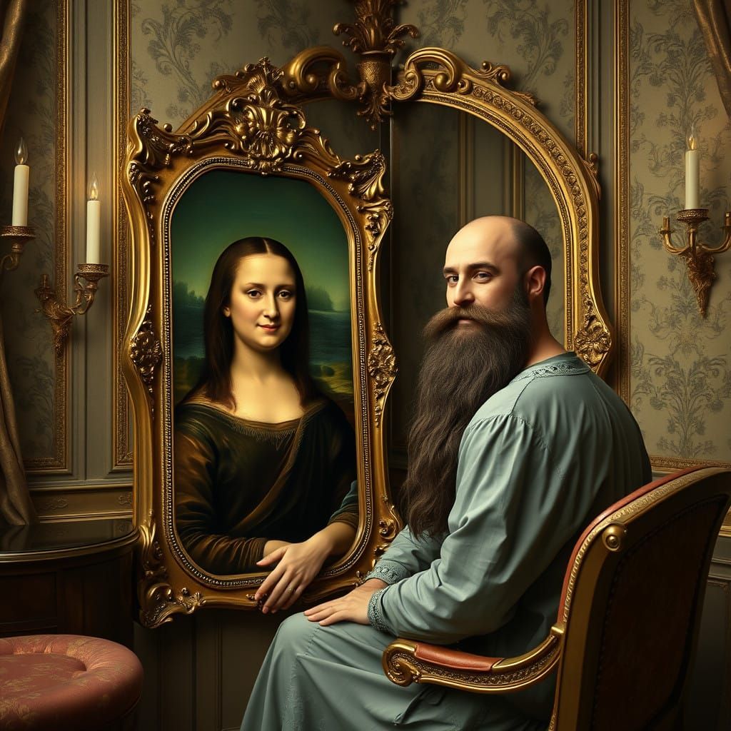 Mona Lisa's Enigmatic Reflection in Renaissance Dressing Roo...