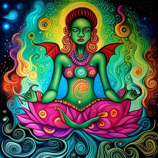Shamanic Cosmic Goddess in Vibrant Graffiti Splendor