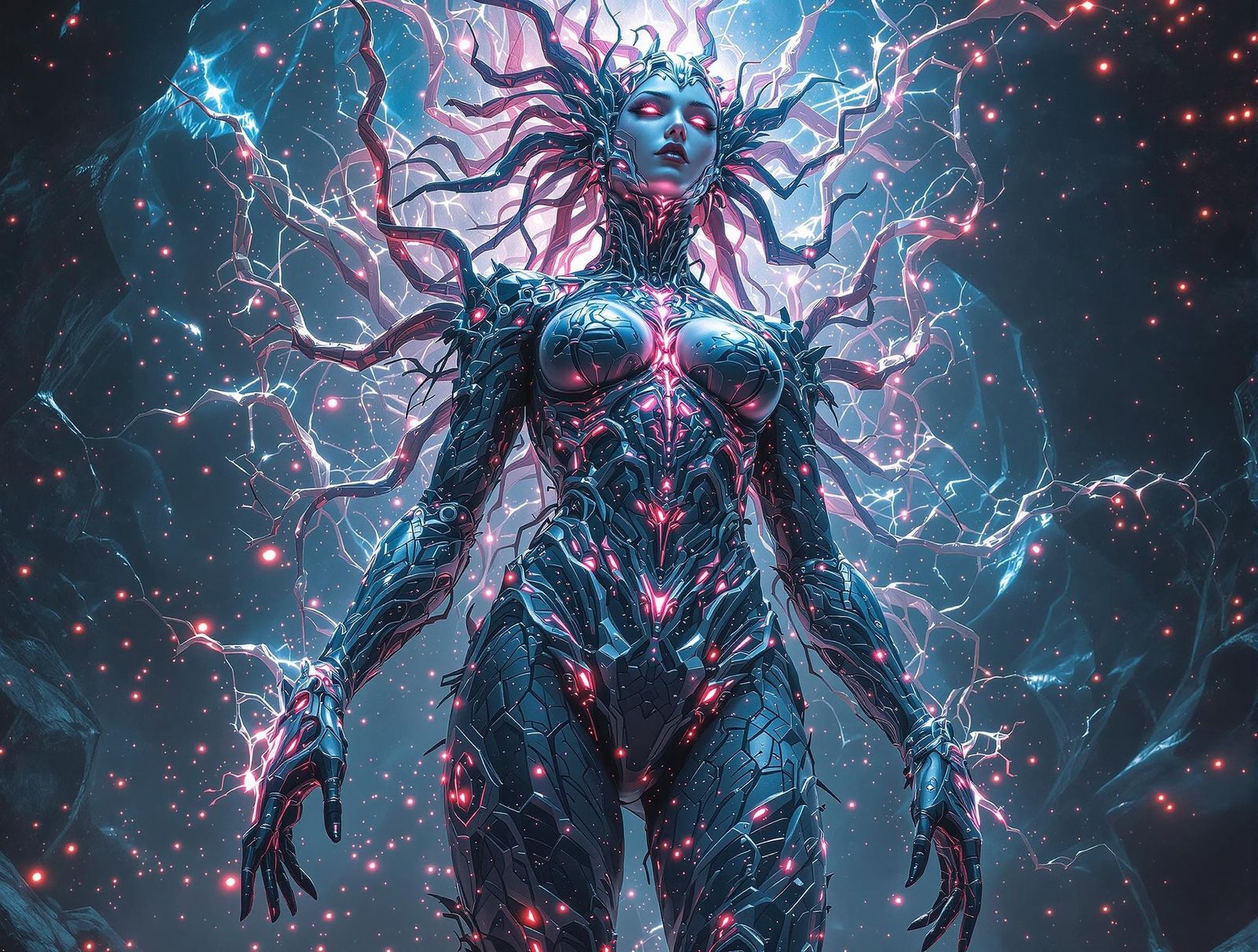 Cyberpunk Goddess: Transdimensional Titaness with Biolumines...