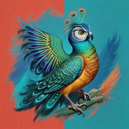 Ornate Owl-Peacock Hybrid in Abstract Expressionism Style