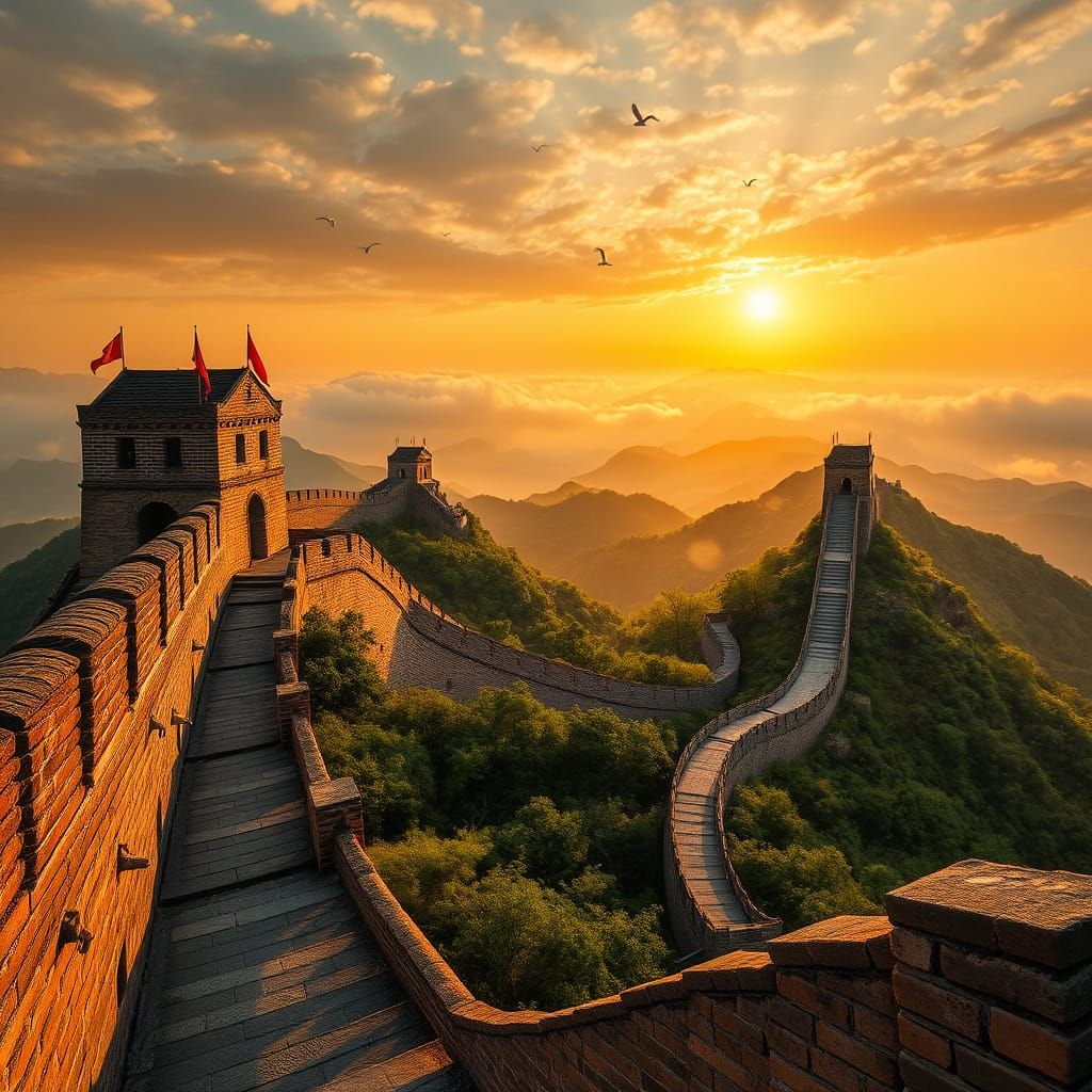Majestic View of the Great Wall of China in Sunset Splendor