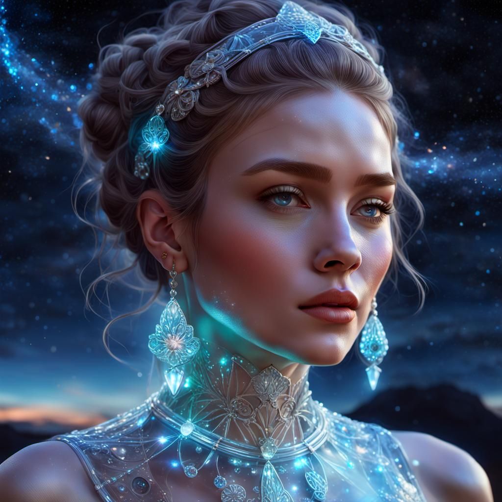 Woman in Glass Dress: Hyperdetailed Portrait