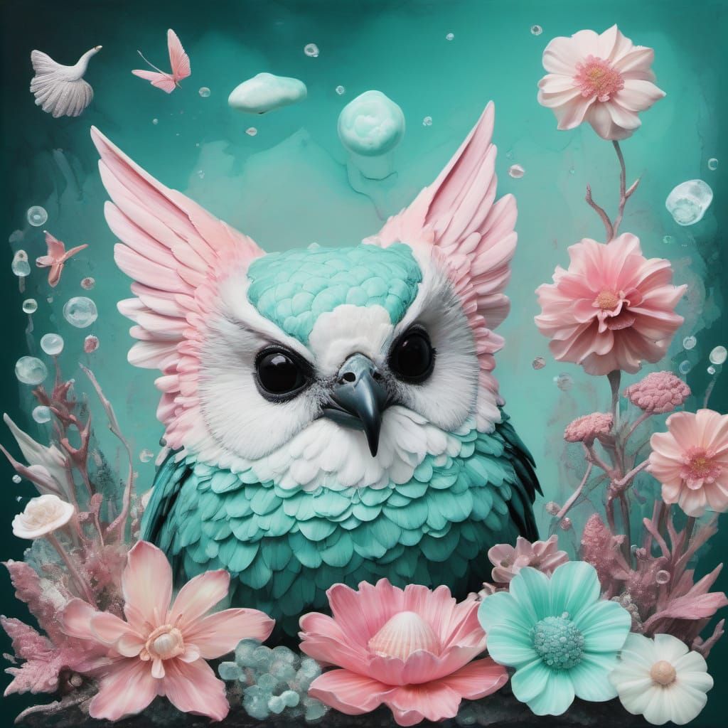 Surreal Gothic Painting of Bird Flower Negroni Tiara