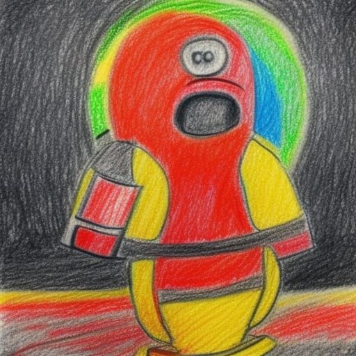 Astronaut and Gingerbread House in Crayon Style