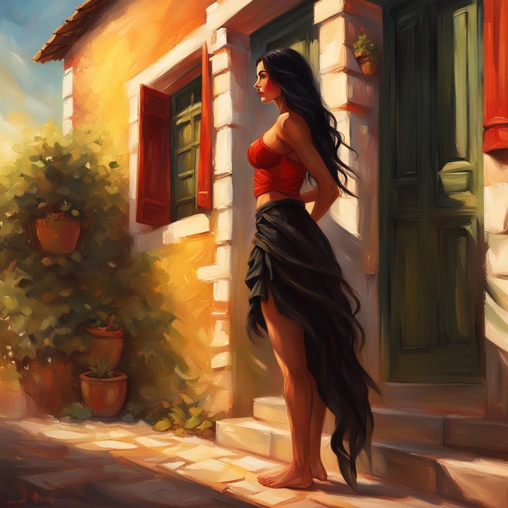 Portuguese Beauty in Vibrant Oil Painting