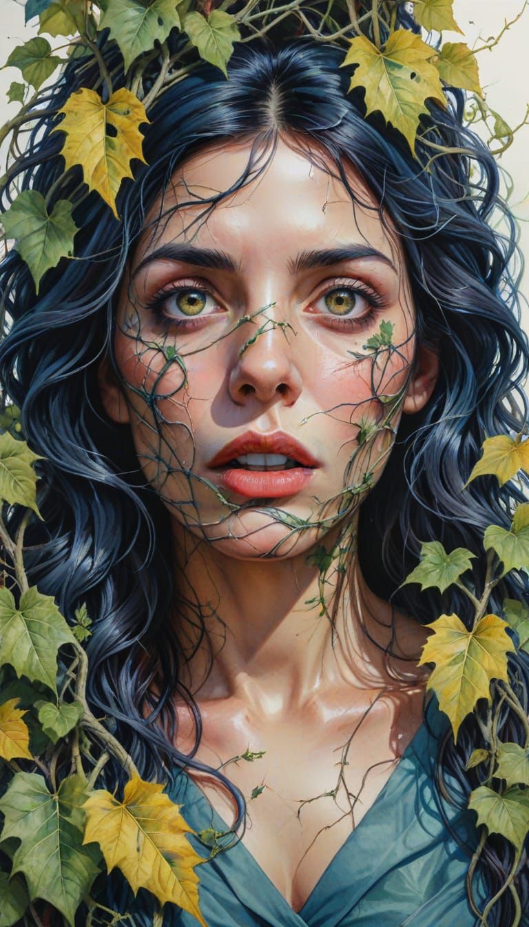 A Woman Ensnared by Deadly Vines in a Hyper-Realistic Waterc...