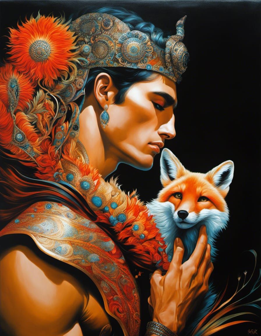 Psychedelic Foxfire God in Acrylic Painting Style