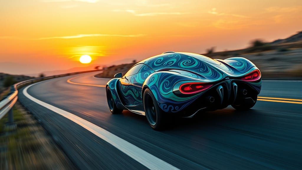 Futuristic Scarab Car with Psychedelic Flower Design