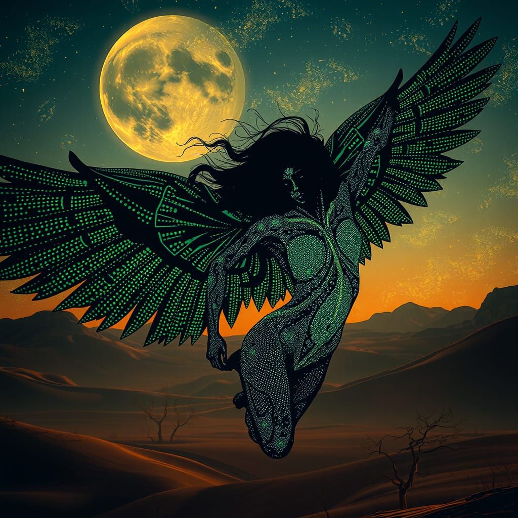 Mystical Woman Ascends with Bioluminescent Wings in a Surrea...