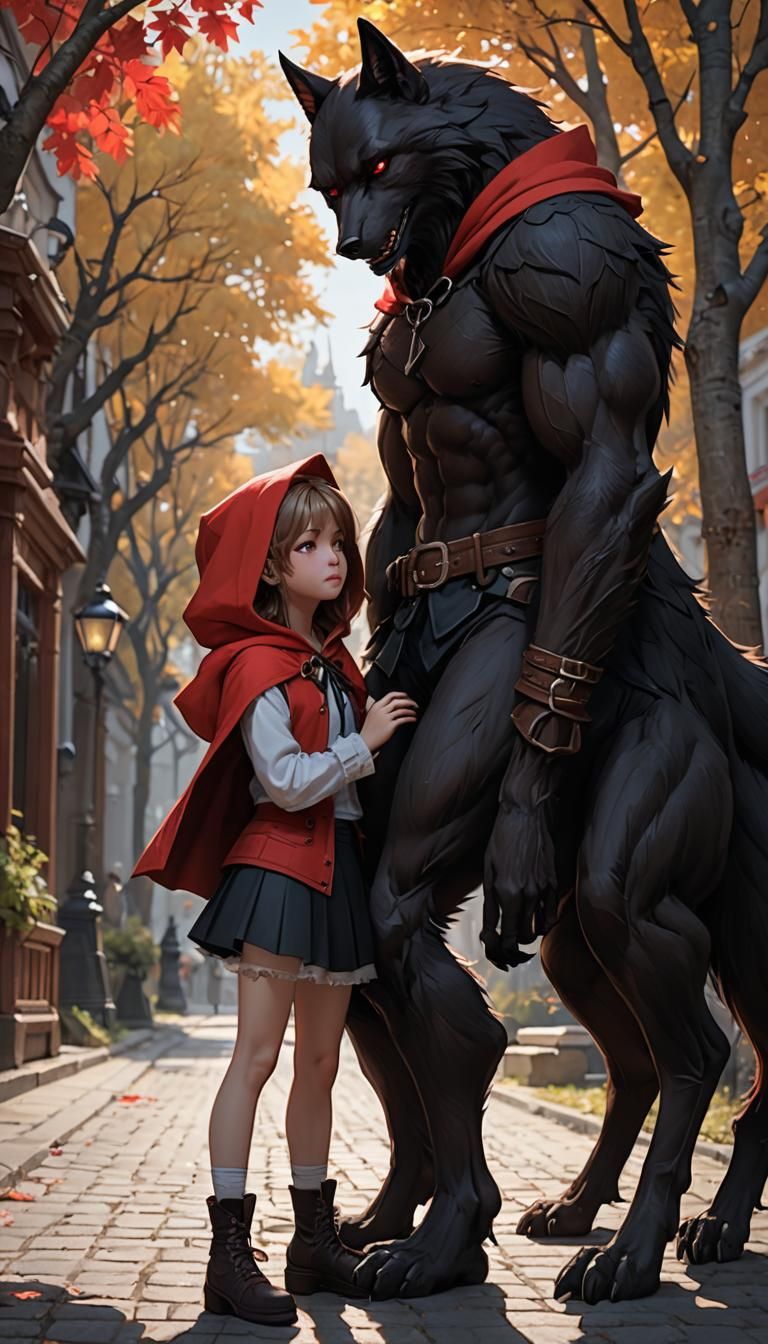 Anime Girl with Werewolf in Detailed 3D Rendering