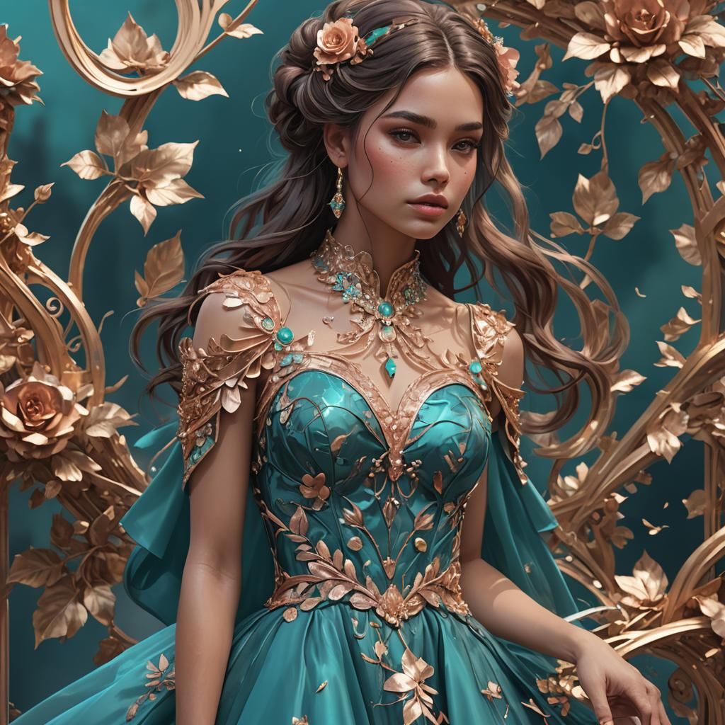 Teal and Rose Gold Dress Concept Art