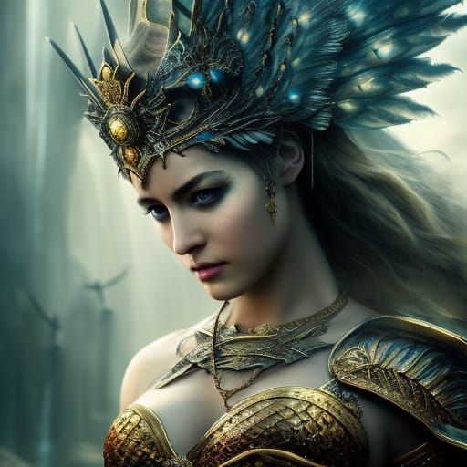 Warrior Priestess with Angelic Wings in Fantasy Art