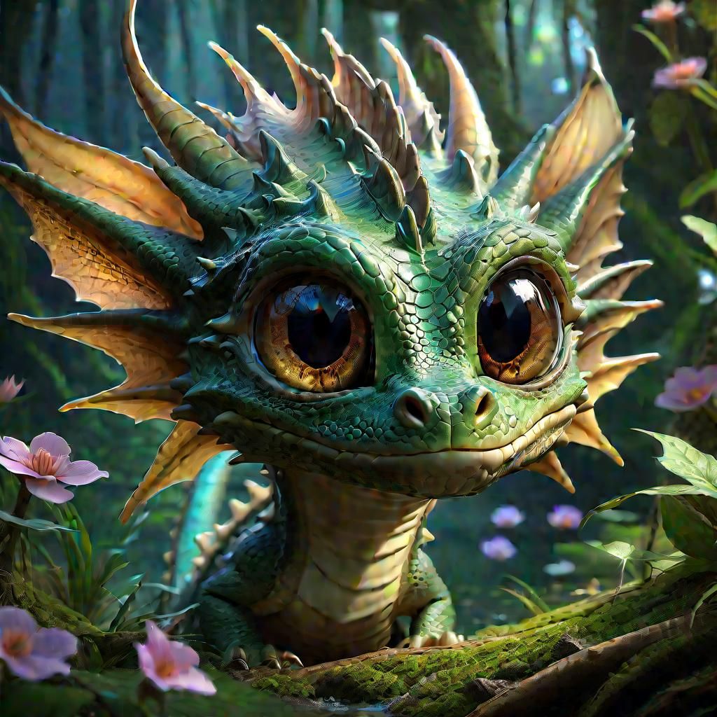 Adorable Swamp Dragon Portrait in Anime Style