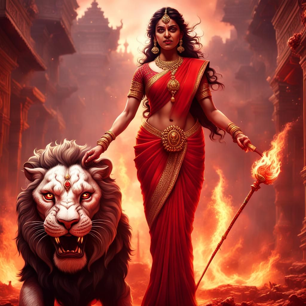 Durga Slaying Mahishasura: A Matte Painting