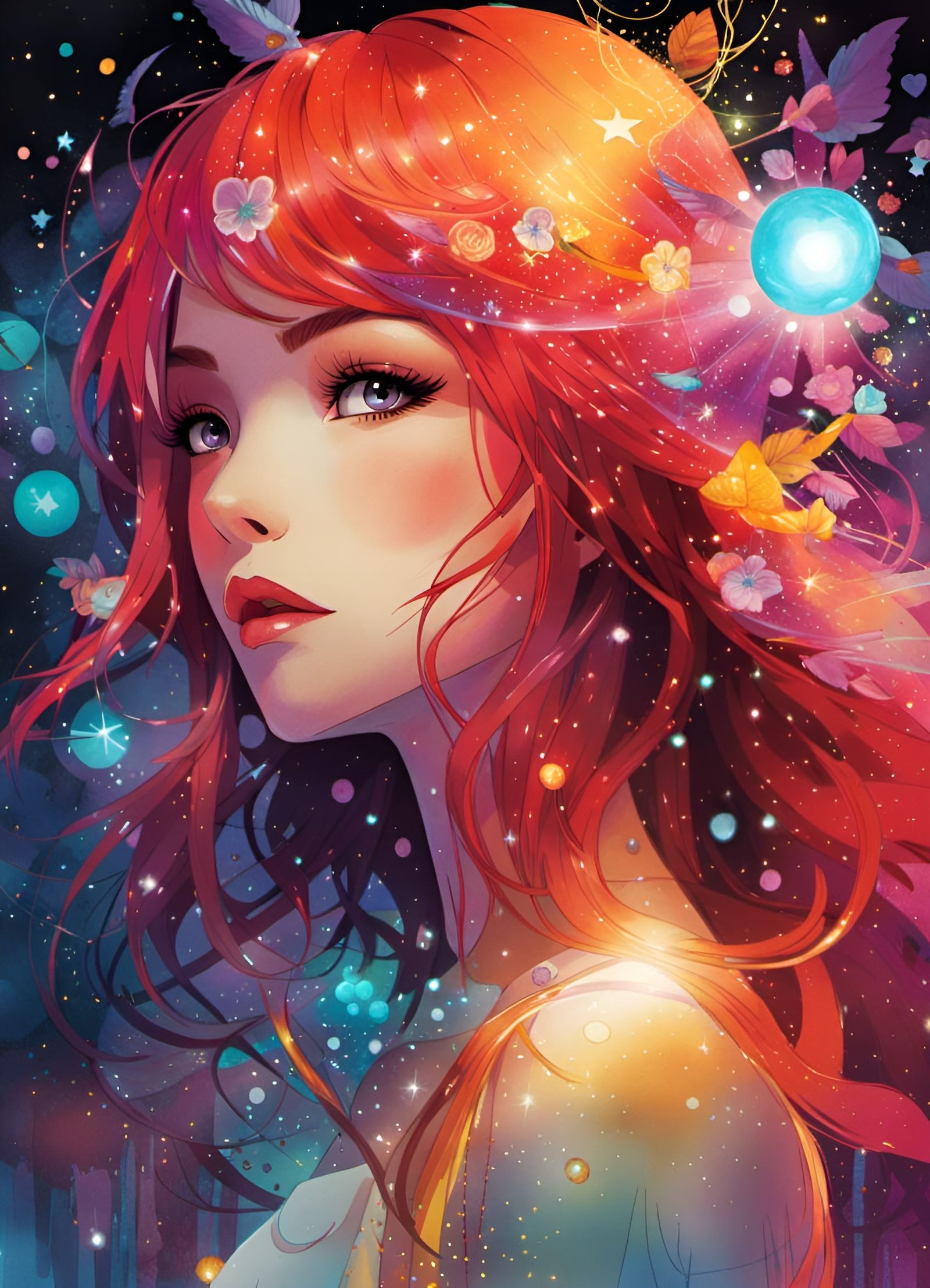 Anime Goddess Portrait in Watercolor Style