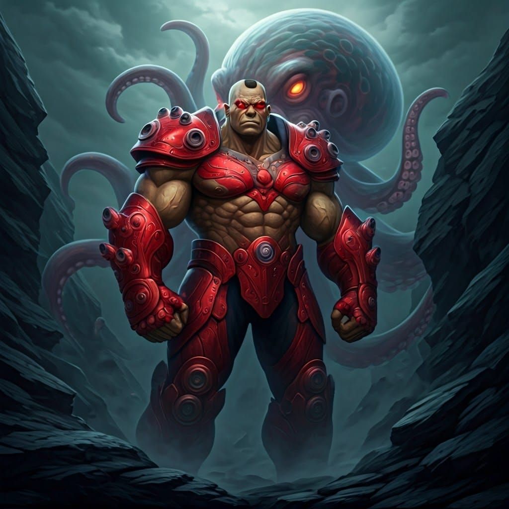 Armored Octopus Warrior in Ethereal Setting