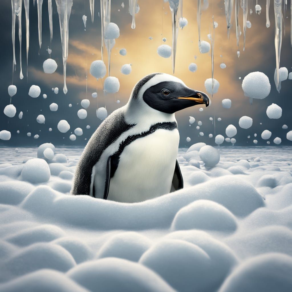 Surreal Polar Penguin Encounter in Salvador Dali Style