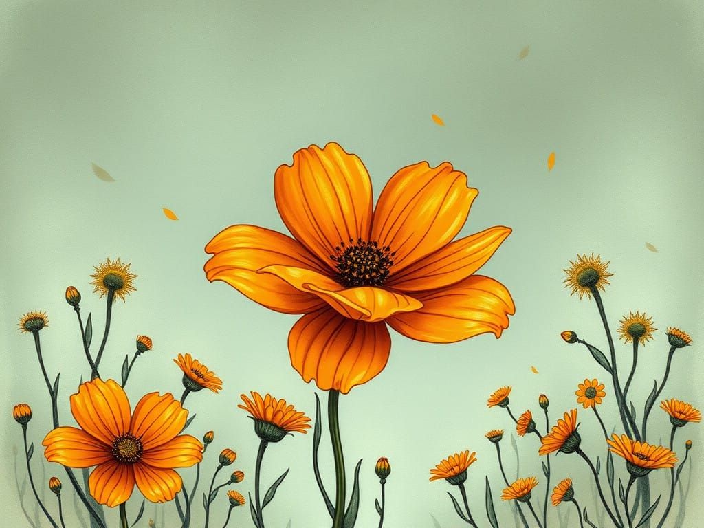 Majestic Orange Blossom in a Futuristic Dystopian Landscape