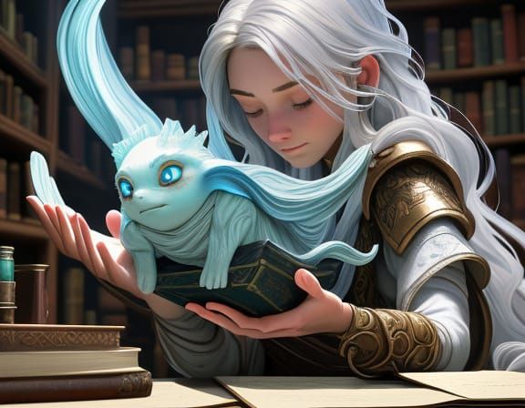 Fantasy Woman with Tentacled Creature: Oil Painting