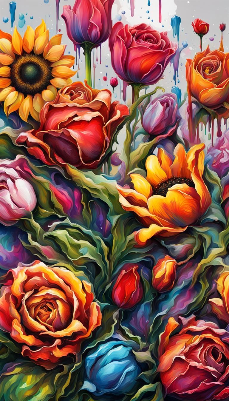 Graffiti Art: Roses, Sunflowers, Tulips on Transparent