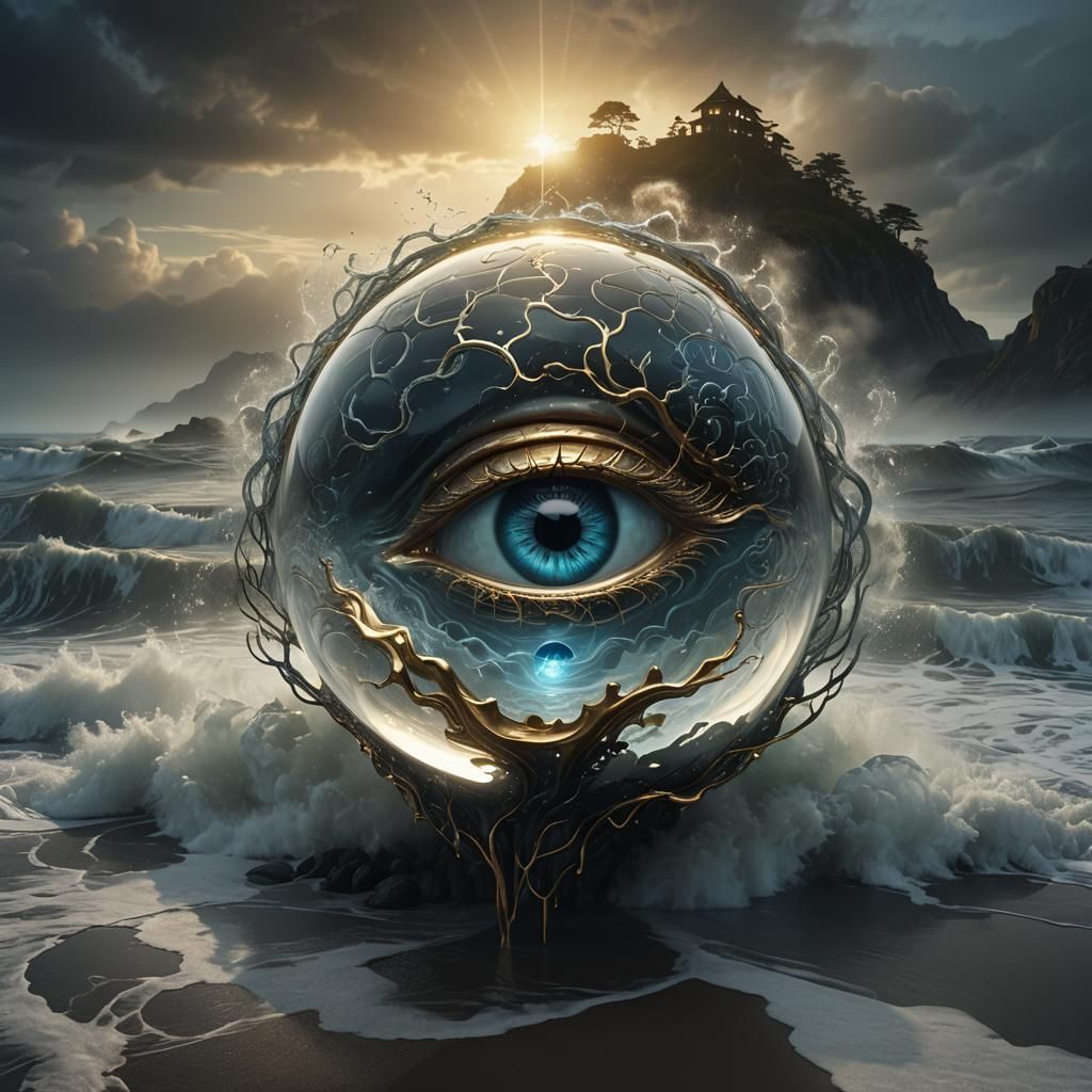 Glass A with Brain: Surreal Dark Fantasy 3D Art