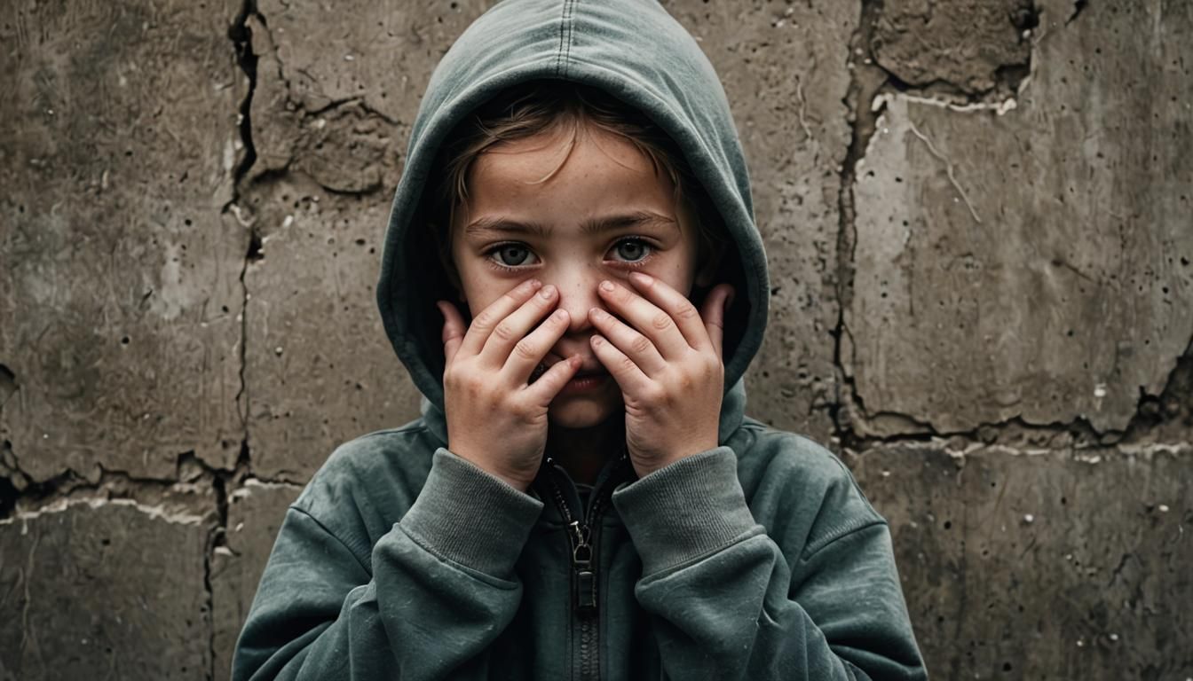 Child Hiding Face in Urban Portrait