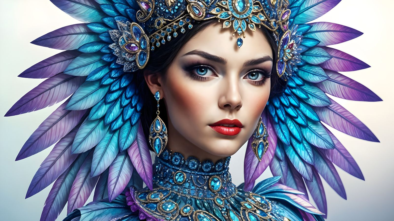 Goddess Hummingbird Beauty Queen in Vibrant Fantasy Costume