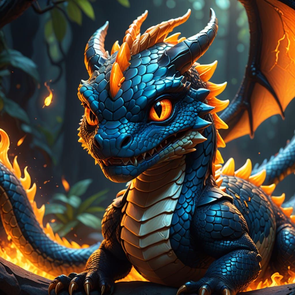 Vibrant Chibi Snake Dragon in Golden Hour